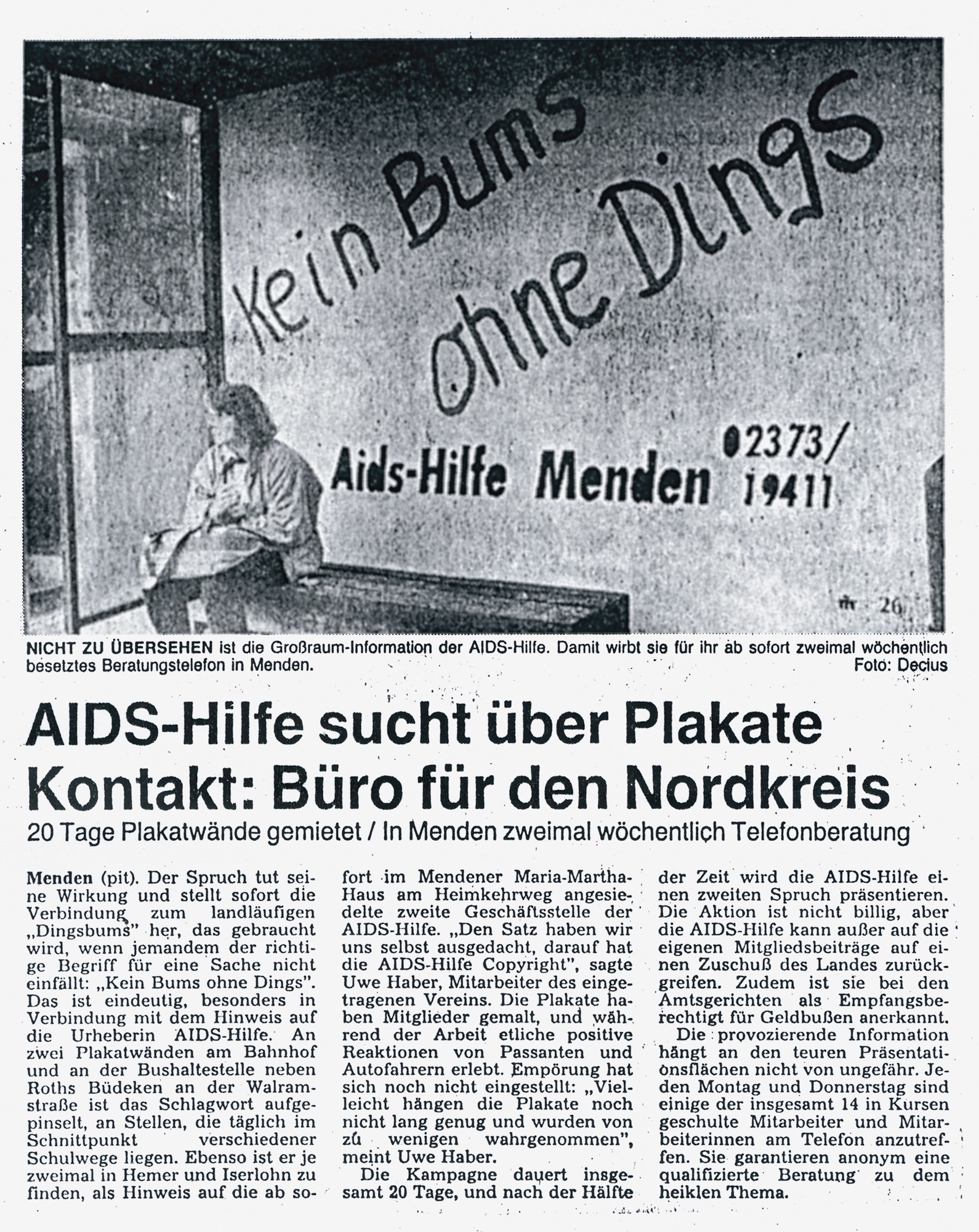 Artikel in der Mendener Zeitung vom 24.09.1991