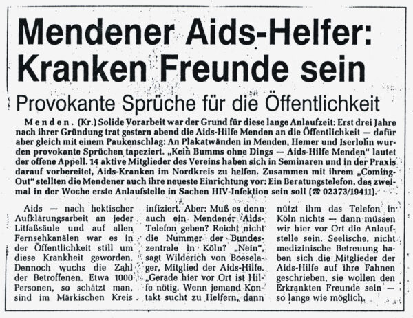 Artikel in der Westfalenpost vom 24.09.1991
