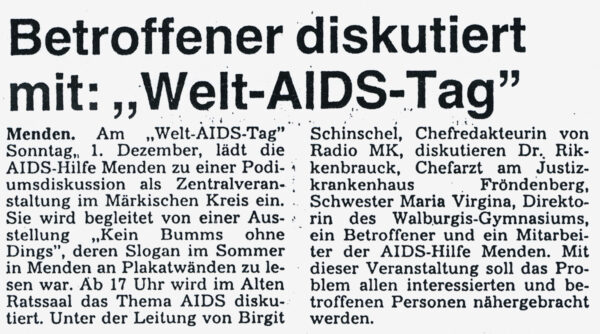 Artikel in der Mendener Zeitung vom 22.11.1991
