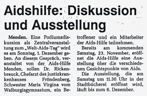 Artikel in der Westfalenpost vom 22.11.1991