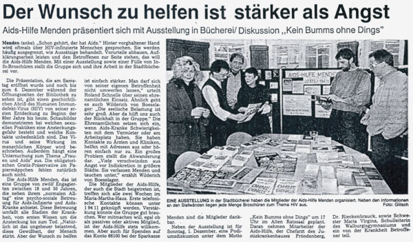 Artikel in der Mendener Zeitung vom 26.11.1991