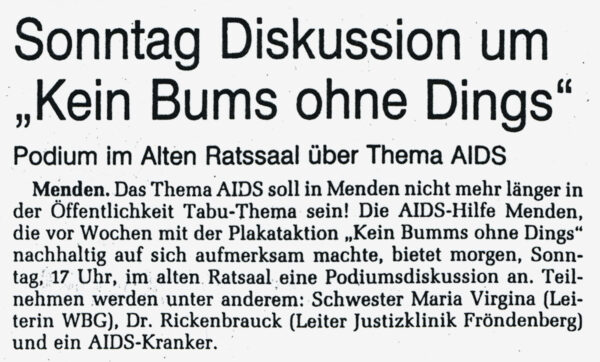 Artikel in der Westfalenpost vom 30.11.1991