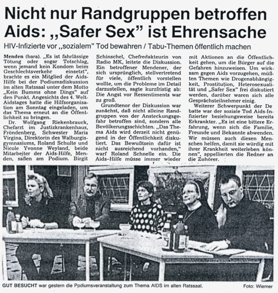 Artikel in der Mendener Zeitung vom 02.12.1991