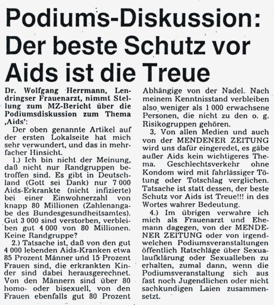 Leserbrief in der Mendener Zeitung vom 04.12.1991