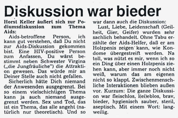 Leserbrief in der Mendener Zeitung vom 04.12.1991