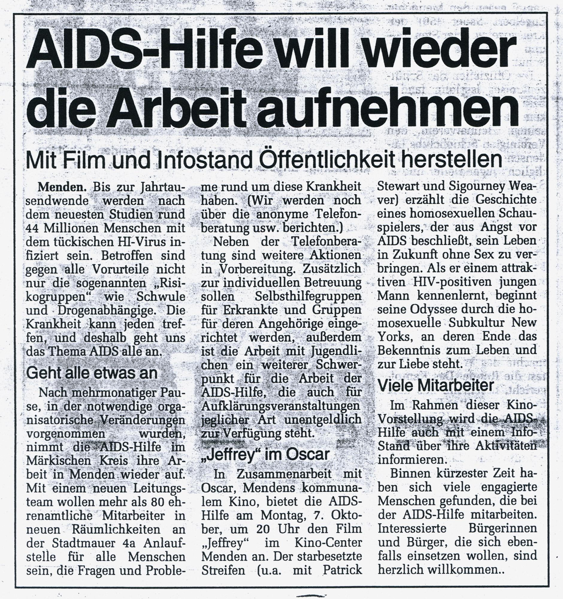 Artikel in der Westfalenpost vom 26.08.1996