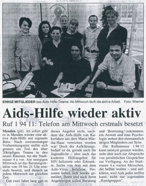 Artikel in der Mendener Zeitung vom 27.08.1996