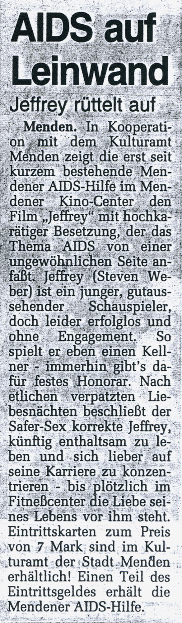 Artikel in der Westfalenpost vom 16.09.1996