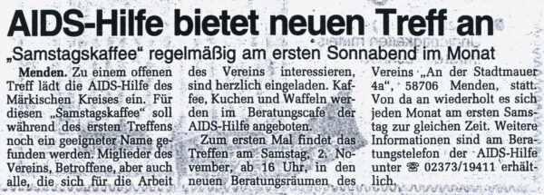 Artikel in der Westfalenpost vom 26.10.1996