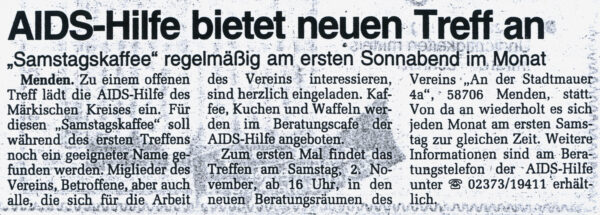 Artikel in der Westfalenpost vom 26.10.1996