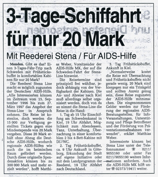 Artikel in der Westfalenpost vom 09.11.1996