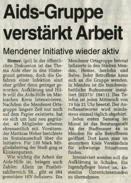Artikel im Iserlohner Kreisanzeiger vom 22.11.1996