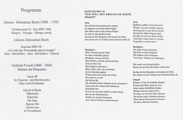 Innenseite des Faltblattes zum Konzert am 14.11.1999