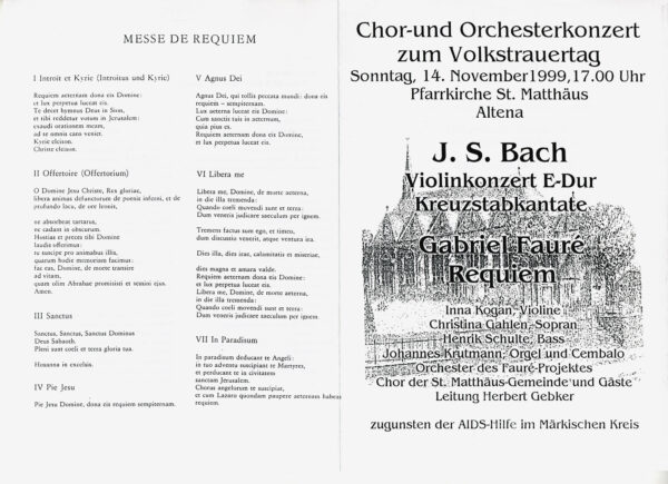 Außenseite des Faltblattes zum Konzert am 14.11.1999