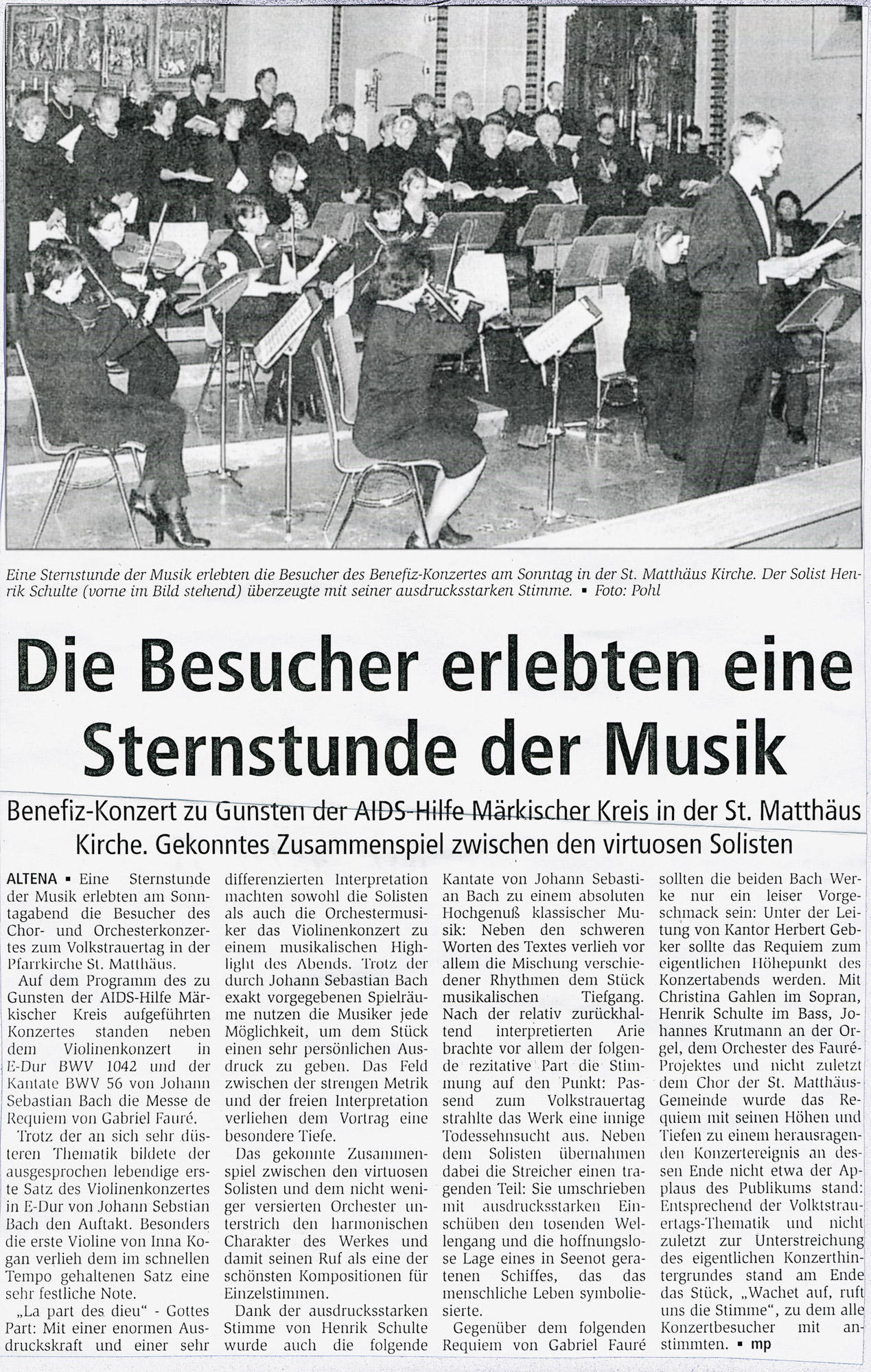 Artikel im Altenaer Kreisblatt vom 16.11.1999