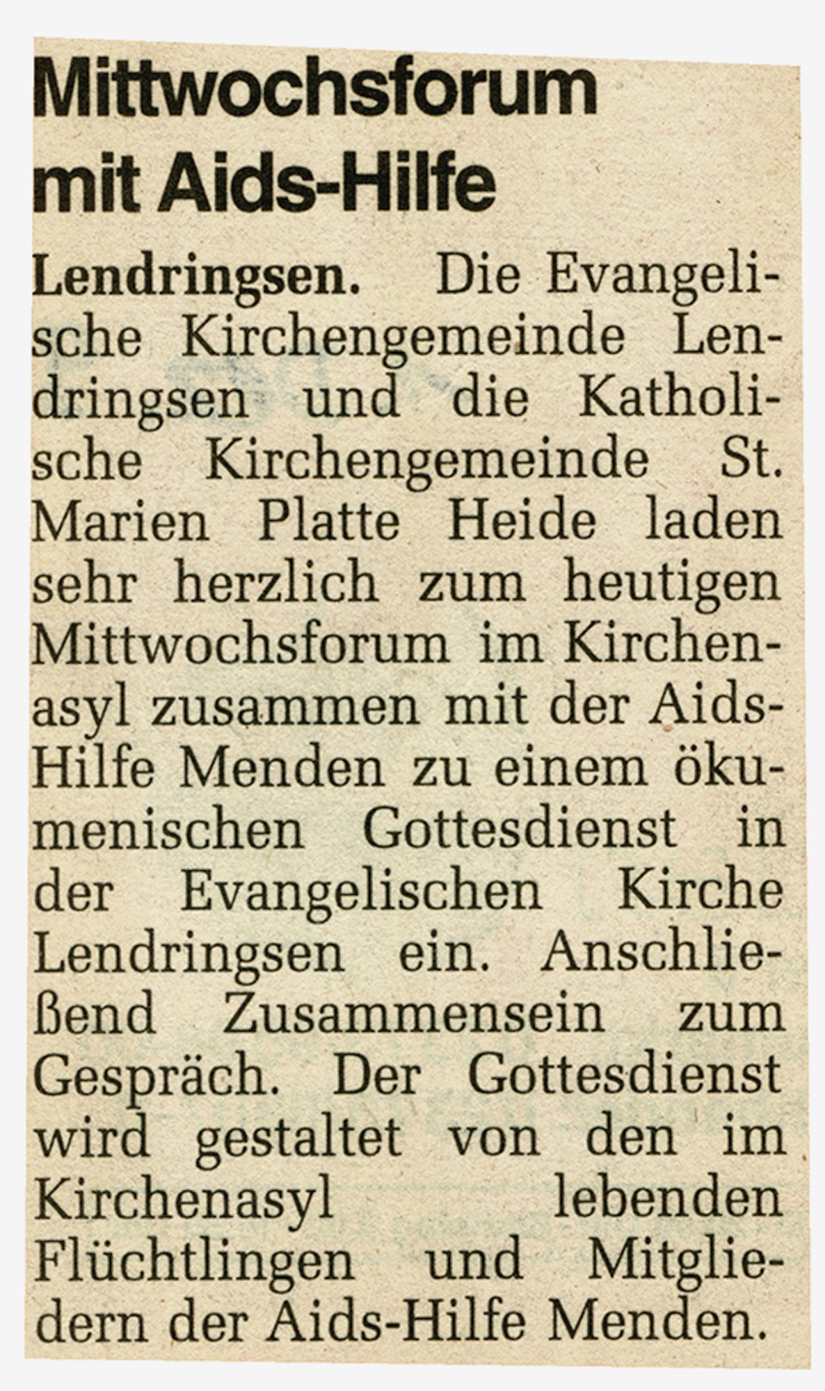 Artikel in der Westfalenpost vom 01.12.1999
