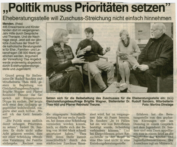 Artikel in der Westfalenpost vom 21.01.2000