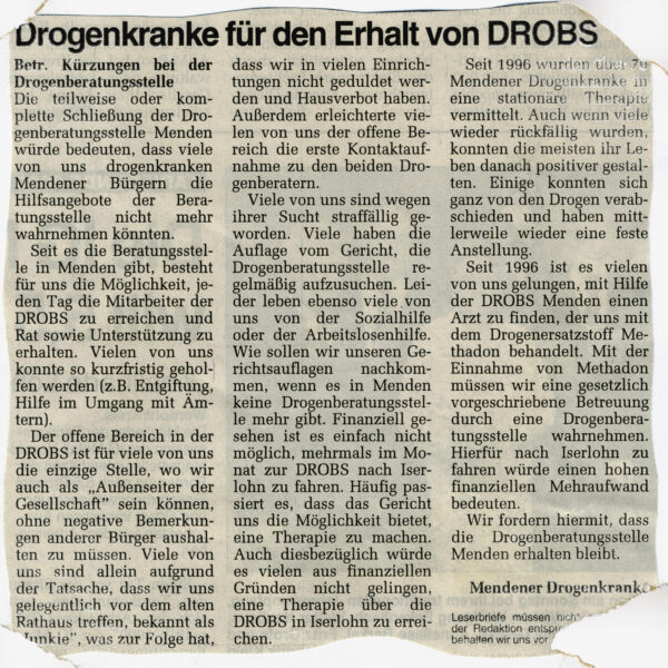 Leserbrief in der Westfalenpost vom 25.01.2000