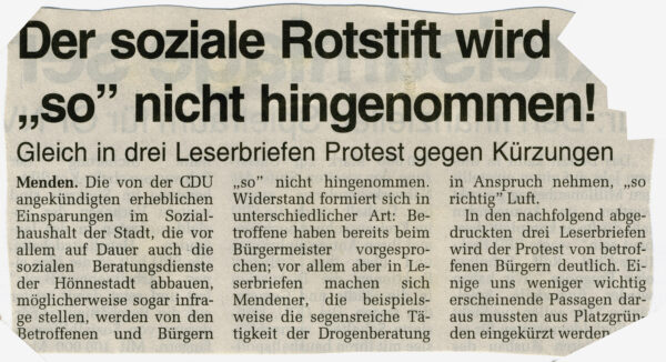 Artikel in der Westfalenpost vom 25.01.2000