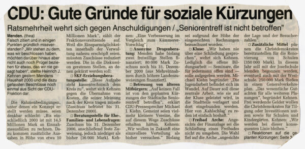 Artikel in der Westfalenpost vom 25.01.2000