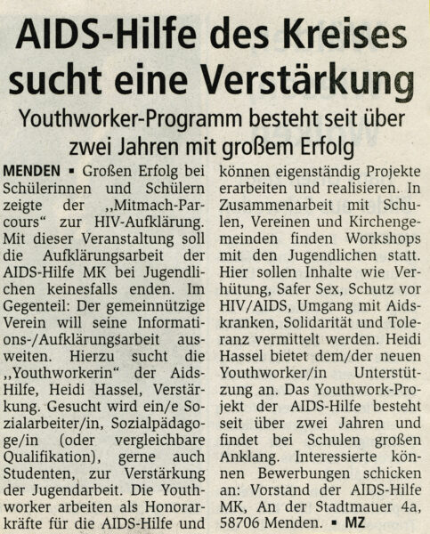 Artikel in der Mendener Zeitung vom 21.03.2000