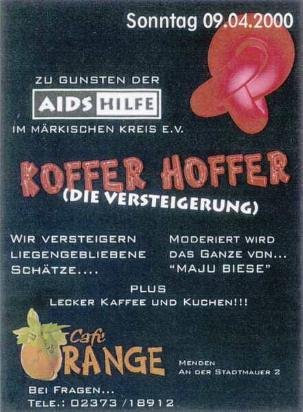 Flyer zur "Koffer Hoffer"-Versteigerung am 09.04.2000