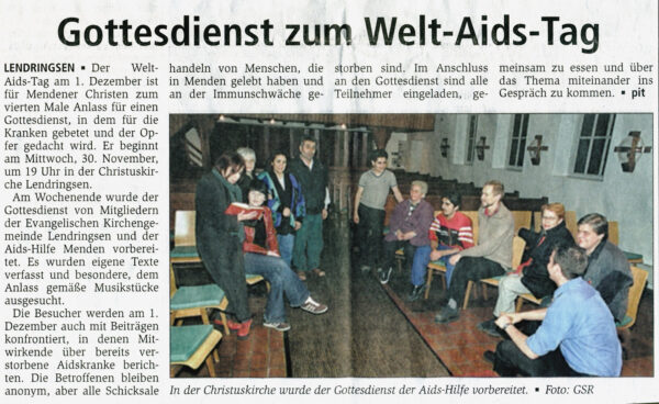 Artikel in der Mendener Zeitung vom 28.11.2000