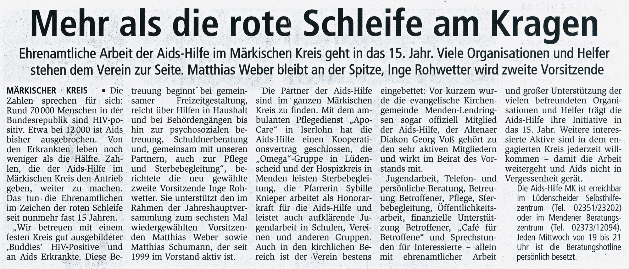Artikel im Altenaer Kreisblatt vom 07.05.2001