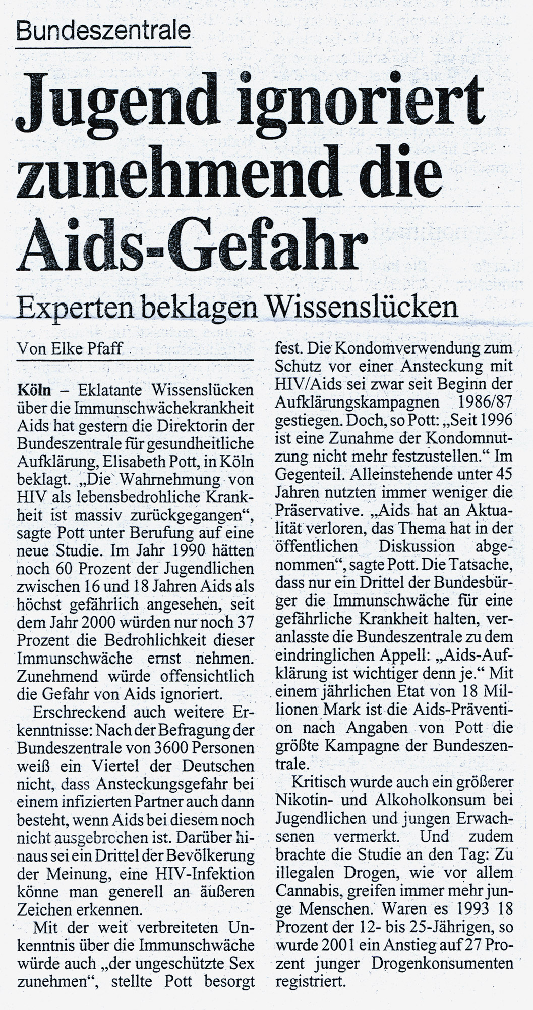 Artikel im Kölner Stadtanzeiger vom 25.07.2001