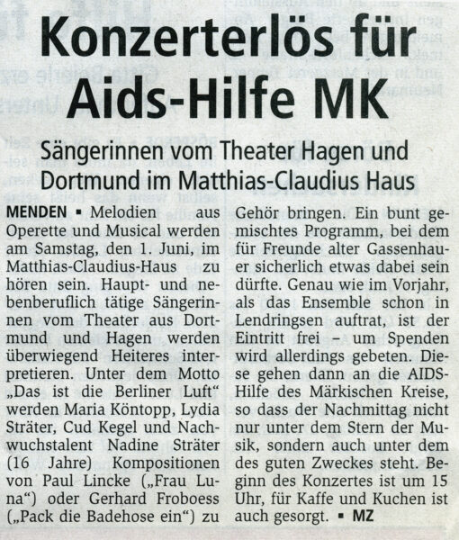 Artikel in der Mendener Zeitung vom 25.05.2002