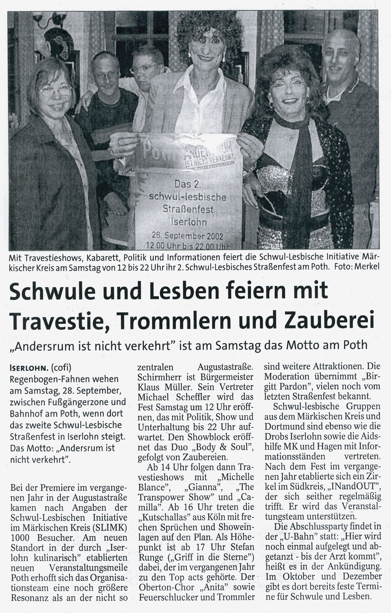 Artikel im Iserlohner Kreisanzeiger vom 25.09.2002