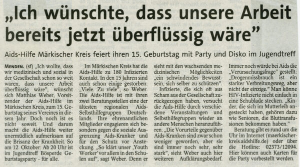 Artikel in der Westfalenpost vom 08.10.2002