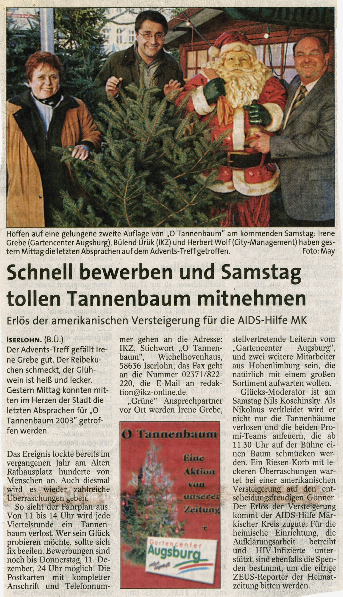 Artikel im Iserlohner Kreisanzeiger vom 10.12.2003