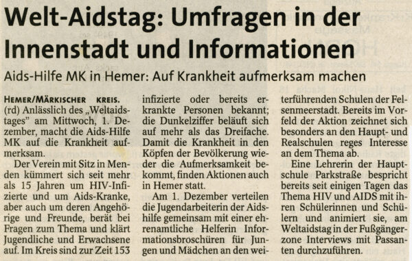 Artikel im Iserlohner Kreisanzeiger vom 29.11.2004