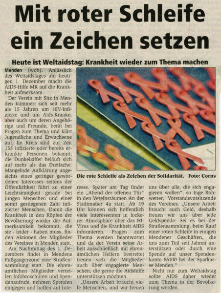 Artikel im Wochenblatt Menden vom 01.12.2004
