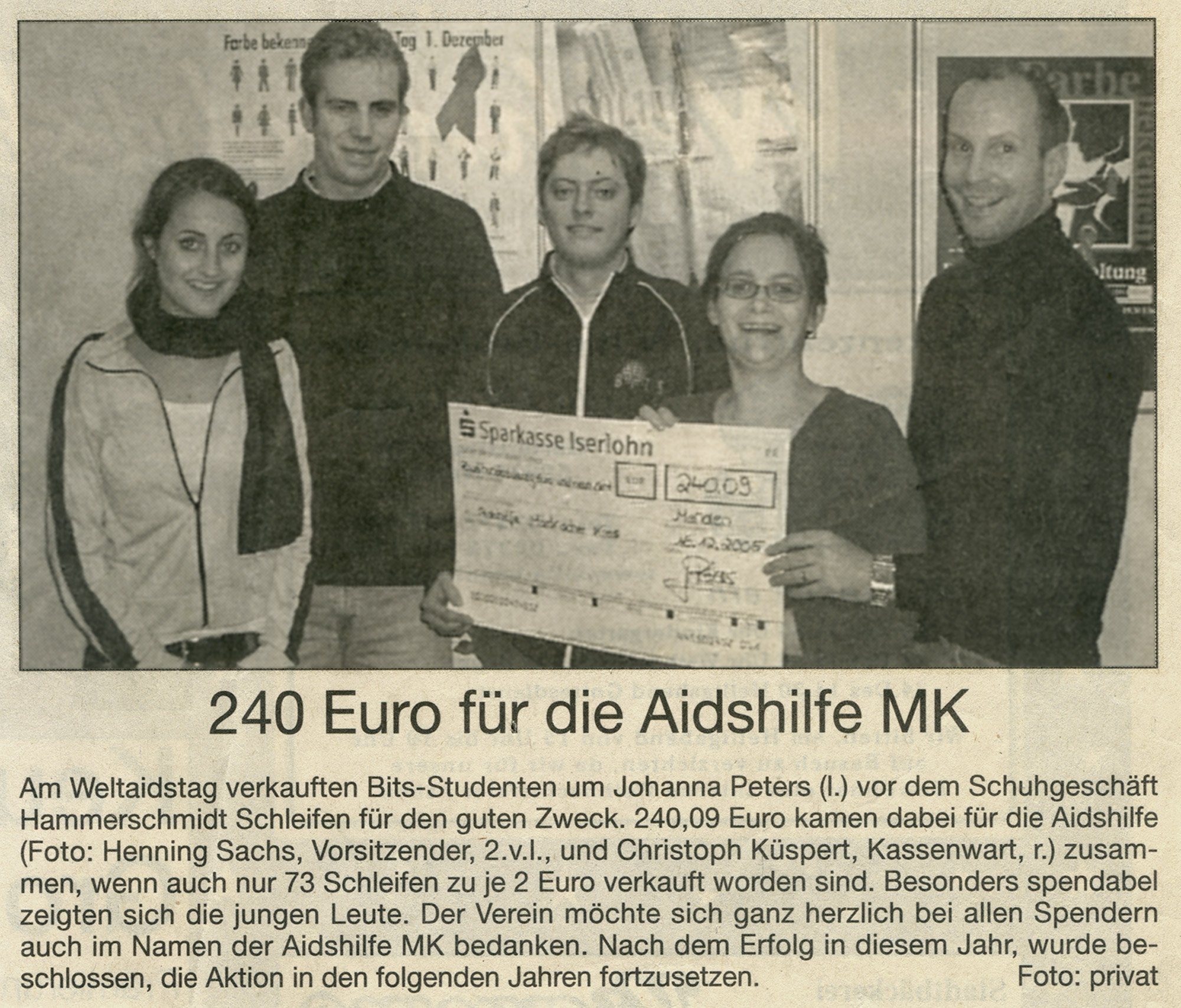Artikel im Stadtspiegel Iserlohn vom 18.12.2005