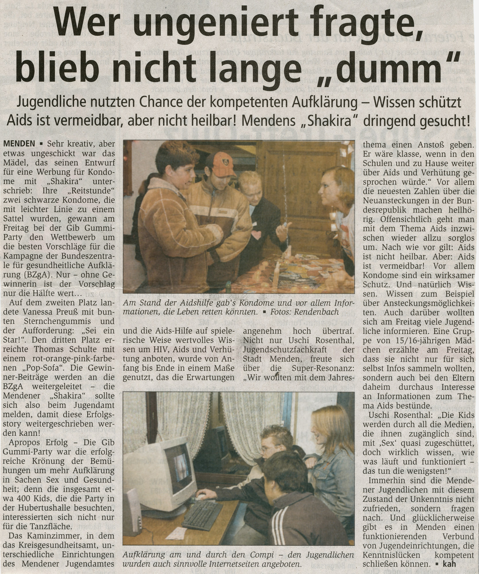 Artikel in der Mendener Zeitung im Jahr 2005