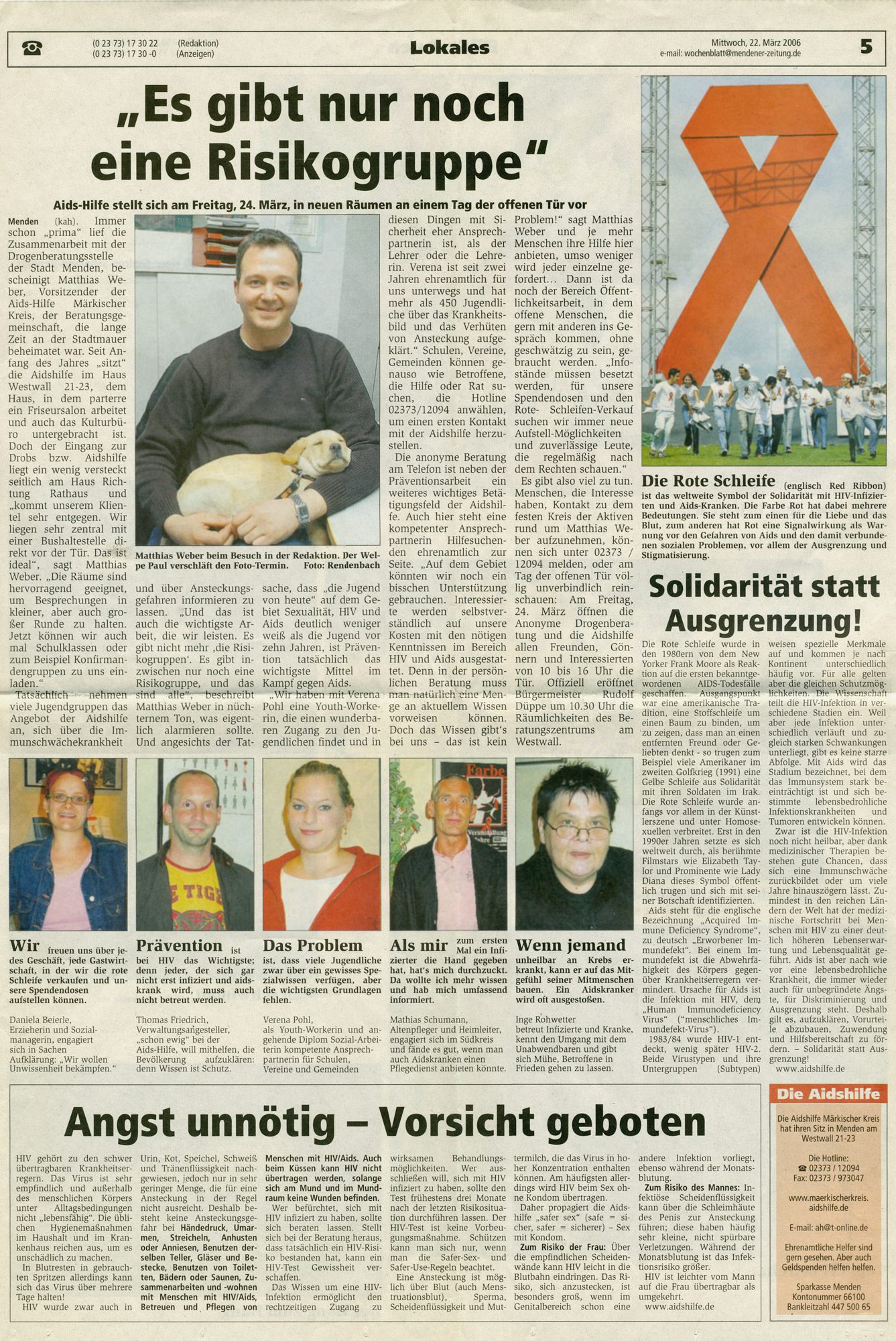 Sonderseite im Wochenblatt Menden vom 22.03.2006