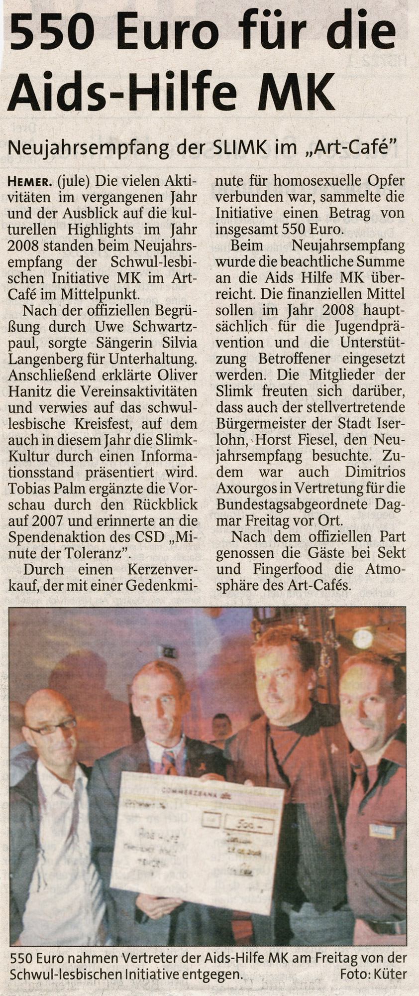 Artikel im Iserlohner Kreisanzeiger vom 22.01.2008