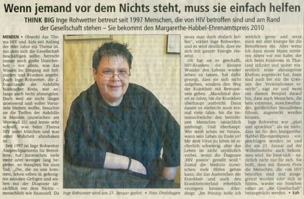 Artikel in der Mendener Zeitung im Januar 2010