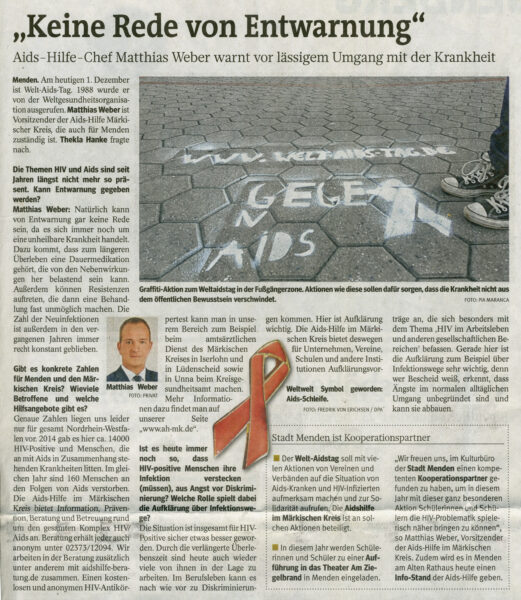 Artikel in der Westfalenpost vom 01.12.2015