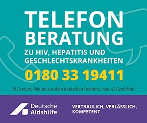 Hinweis auf die Telefon-Beratung der Deutschen AIDS-Hilfe unter 0180 33 19411