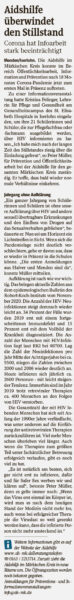 Zeitungsartikel in der Westfalenpost Menden vom 25.08.2021