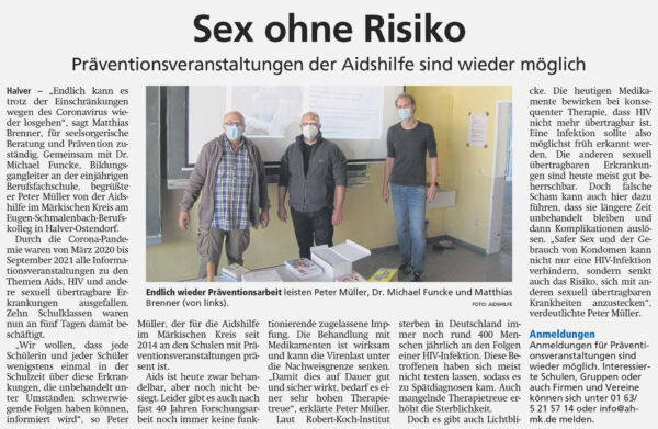 Zeitungsartikel in den Lüdenscheider Nachrichten vom 25.09.2021