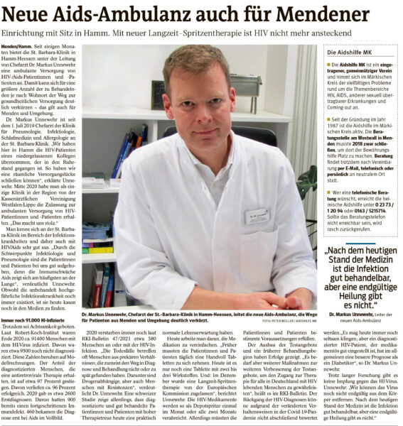Zeitungsartikel in der Westfalenpost Balve vom 14.01.2022