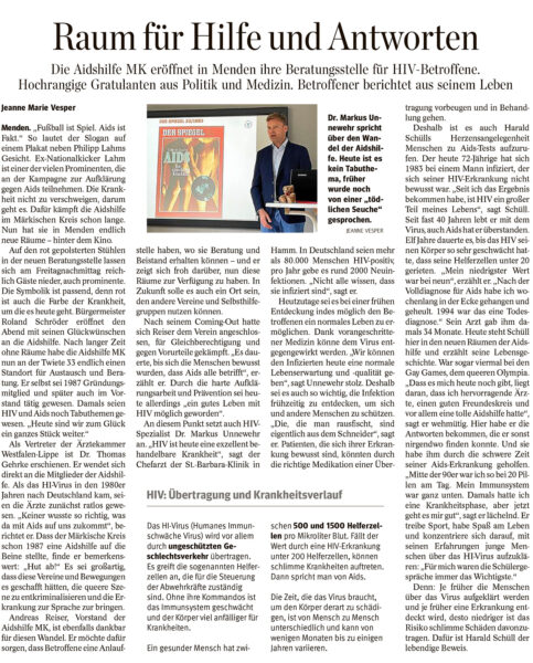 Zeitungsartikel in der Westfalenpost Menden vom 22.08.2022