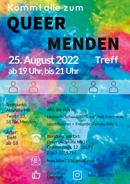 Flyer zum ersten "Queer Menden Treff" am 25. August 2022