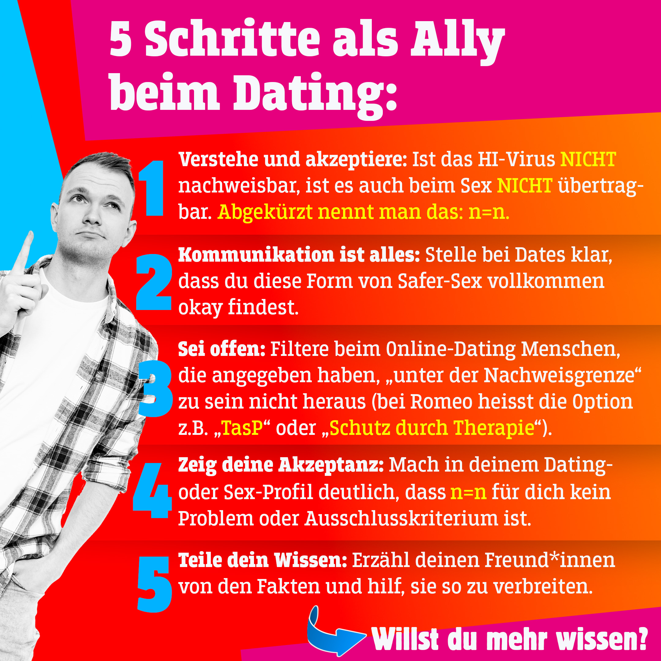 Andrew aus Köln sagt: "Beim Dating mache ich keinen Unterschied zwischen meiner PrEP und deinem Schutz durch Therapie!"