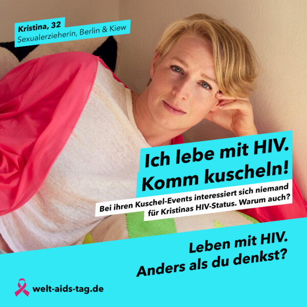 Welt-Aids-Tag 2023, Kampagnenmotiv: "Ich lebe mit HIV. Komm kuscheln!"