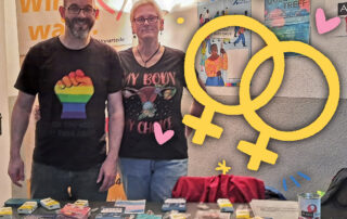 Andreas Reiser und Andrea Peuler Kampe (v.l.n.r.): "Lesbische Sichtbarkeit ist auch integraler Bestandteil der Arbeit der Aidshilfe MK!"